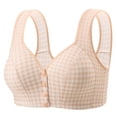 thumbnail image 3 of Byworldtasic Womens Plus Size Gingham Front Button Wireless Bra Wide Shoulder Strap Easy‑On Comfort Bralette, 3 of 10