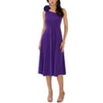 thumbnail image 3 of INSPIRE CHIC Women's One Shoulder Dresses Sleeveless Elegant Bow Cocktail Midi Dress S Purple, 3 of 7