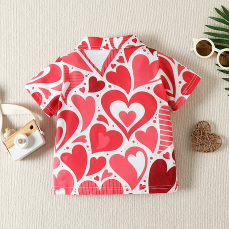 

Cathalem Toddler Boys Girls Valentine s Day Short Sleeve Heart Prints Kids Tops T Shirt With Boys Long Sleeve Active Shirts Shirt Red 12-18 Months