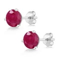 thumbnail image 3 of Gem Stone King 18K White Gold Red Ruby 3-Prong Stud Earrings for Women Men (1.10 Cttw, Gemstone July Birthstone, Round 5MM), 3 of 5