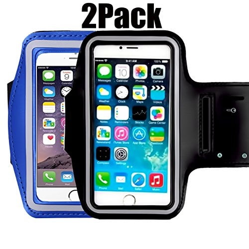 2 Pack Armband Sweatproof Running Armbag Gym Fitness Workout Cell Phone Case with Key Holder Compatible with iPhone X/XS/XS MAX/XR/ 8 7 6 6s Plus Samsung Galaxy S9 S8 Edge,Diagonal 5.3~6.0-Black
