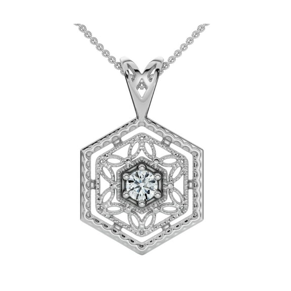 Pompeii Solitaire EX3 Lab Grown Diamond Vintage Pendant 14K White Gold 17.65mm