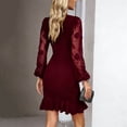 thumbnail image 3 of Pounoo Women's Party Dresses Long Sleeve Ruched Bodycon Dress With Floral Embroidered Sleeves Evening Style Comfortable Stretchy Breathable Sundresses Gift, 3 of 5