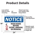 thumbnail image 2 of (2 Pack) Wash Hands Before Eating Smoking Drinking OSHA Notice Sign 24 Inch X 18 Inch Indoor / Outdoor Rust-Free Aluminum Metal Signs for Workplace, Workshop, and Construction Site,, 2 of 8