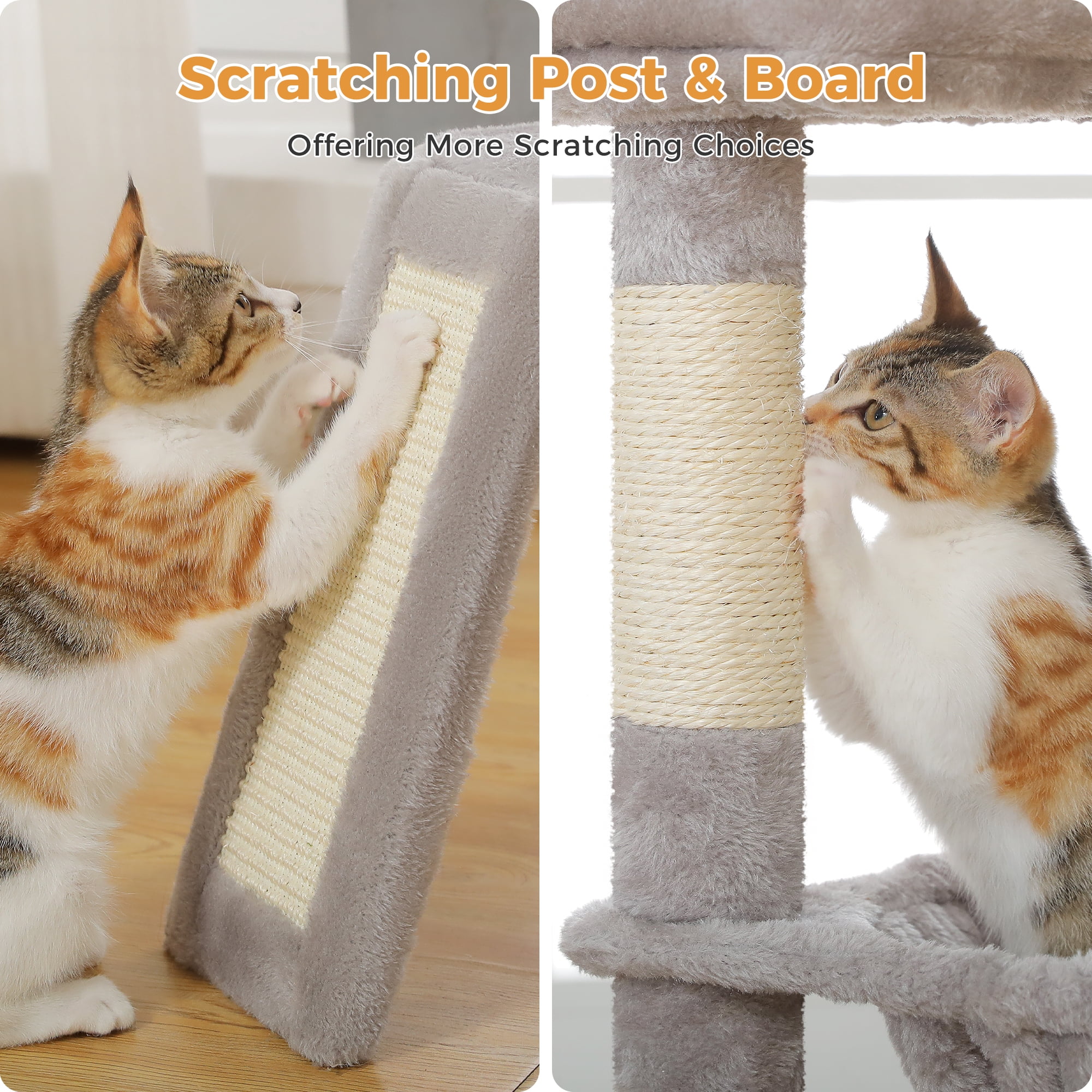 PAWZ Road 36" Cat Tree for Indoor Cats with Cat Condo Scratch Posts Cozy Hammock and Scratch Ladder, Gray