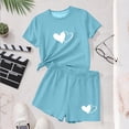 thumbnail image 4 of Miluxas Girls Summer Heart Graphic Outfits Casual Lounge Set Short Sleeve T Shirt and Elastic Waist Shorts 2 Piece Clothing Sets Sky Blue 5-6Years, 4 of 6