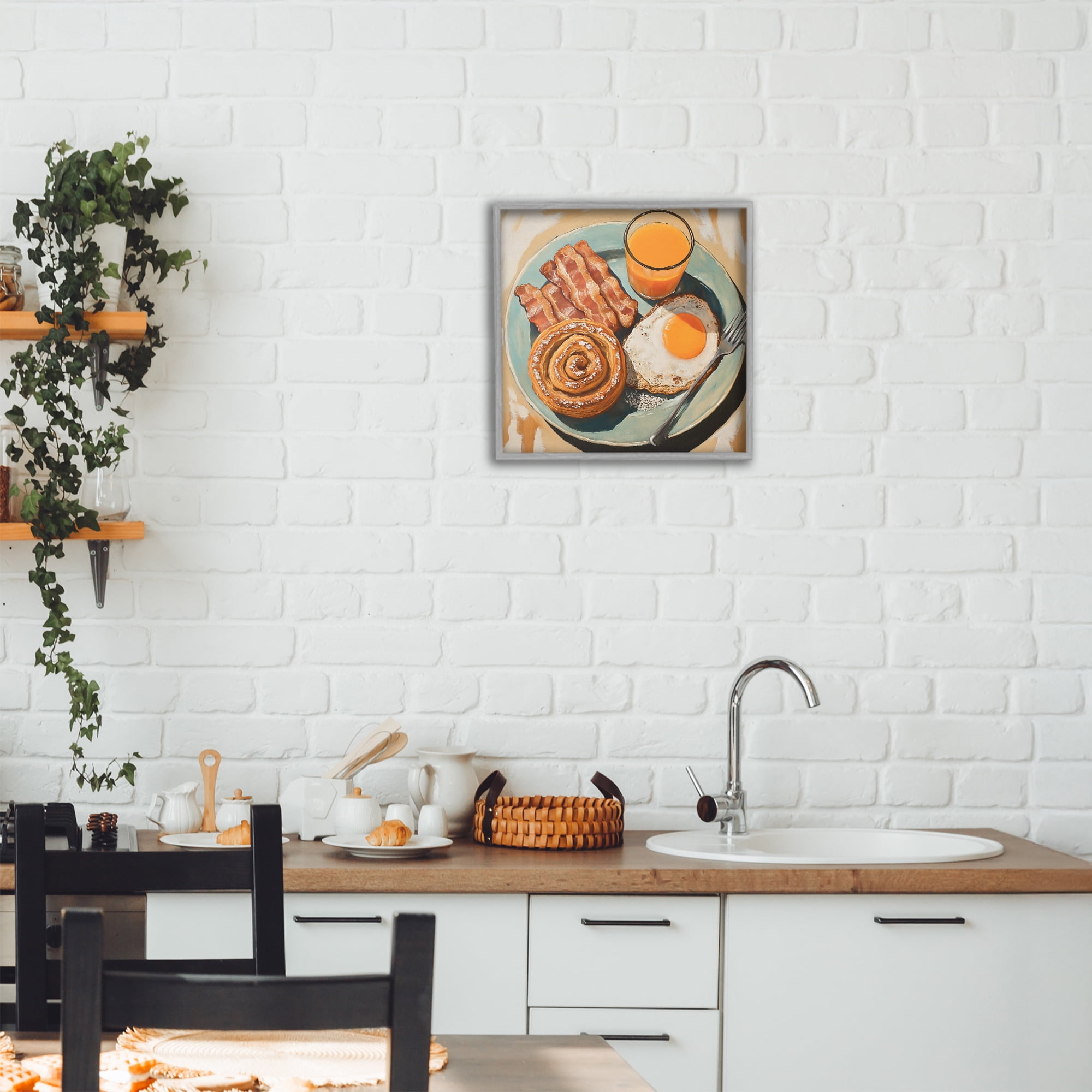 Stupell Industries Cinnamon Roll Breakfast Gray Framed Giclee Art, design by Tina LeCour