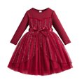 thumbnail image 1 of Vestido de Manga Larga para Niñas con Nudo de Arco Y Cinturón, de Moda de Color Sólido de Malla de Manga Larga para Niños 3-10 Años, 1 of 8