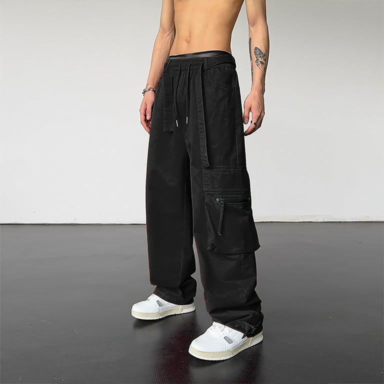 ZHAGHMIN Men'S Loose Wide Leg Cargo Pants Casual High ZHAGHMIN Men'S Loose Wide Leg Cargo Pants Casual High
