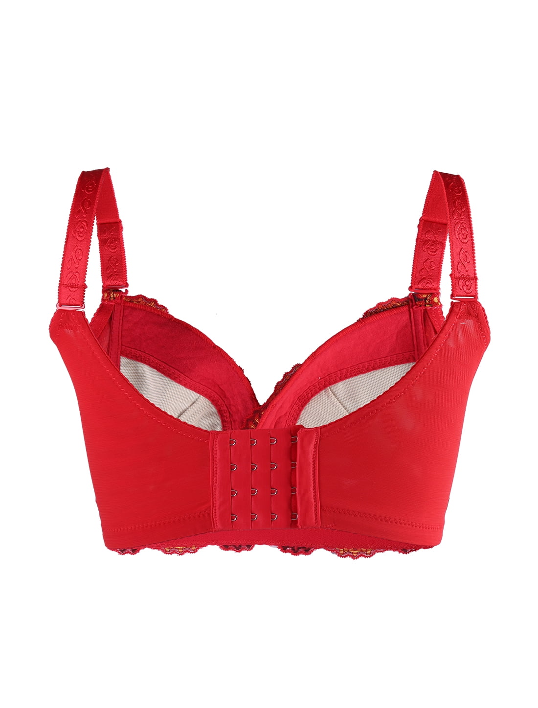 Women Floral Lace Front Scalloped Push Up Thin Cup Wireless Bra Red 75B ...