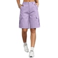 thumbnail image 2 of Bermuda Cargo Denim Shorts for Women Knee Length 6 Pockets Elastic Waist Long Jorts for Summer Casual Light Purple 2XL, 2 of 7