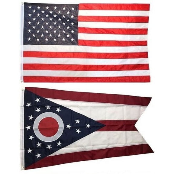 2x3 USA American Flag & State of Ohio Embroidered Premium Flag Set USA SHIPPER