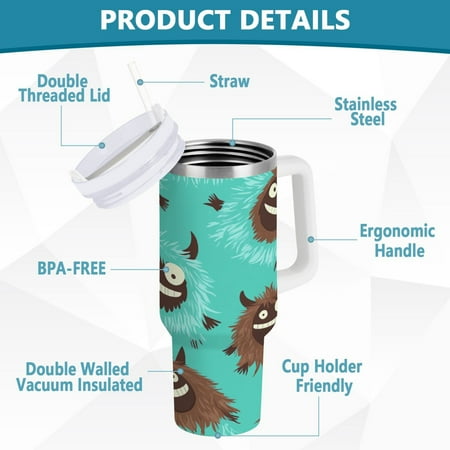 

BZSMCE Tumbler 40oz Insulated Stainless Creative Shaggy Monster Cute Pattern Pattern Steel Water Bottles