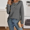 thumbnail image 4 of Maean Womens Striped Blouse Buttons Crewneck Knitted Casual Loose Pullover Long Sleeve Shirts Tops, 4 of 6