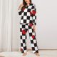 thumbnail image 2 of Fotbe Ladybugs Of Black And White Checkers Conjunto de Pijama de Manga Larga para Mujer con Estampado, Ropa de Dormir de 2 Piezas, Conjunto de Casa Suave y Cómodo con Bolsillos-X-Large, 2 of 7