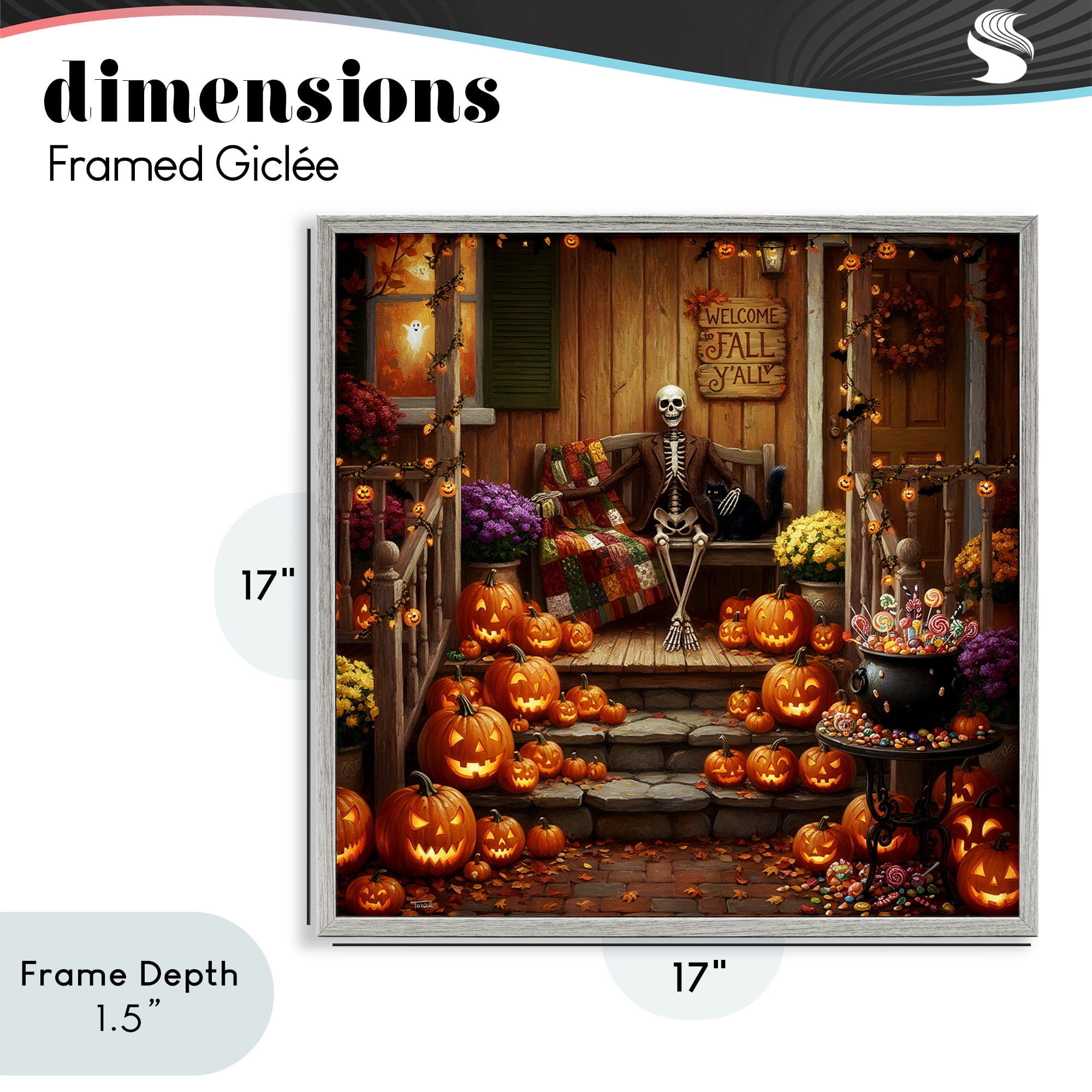 Stupell Industries Welcome To Fall Skeleton Porch Gray Framed Giclee Art, design by Tabz Jones