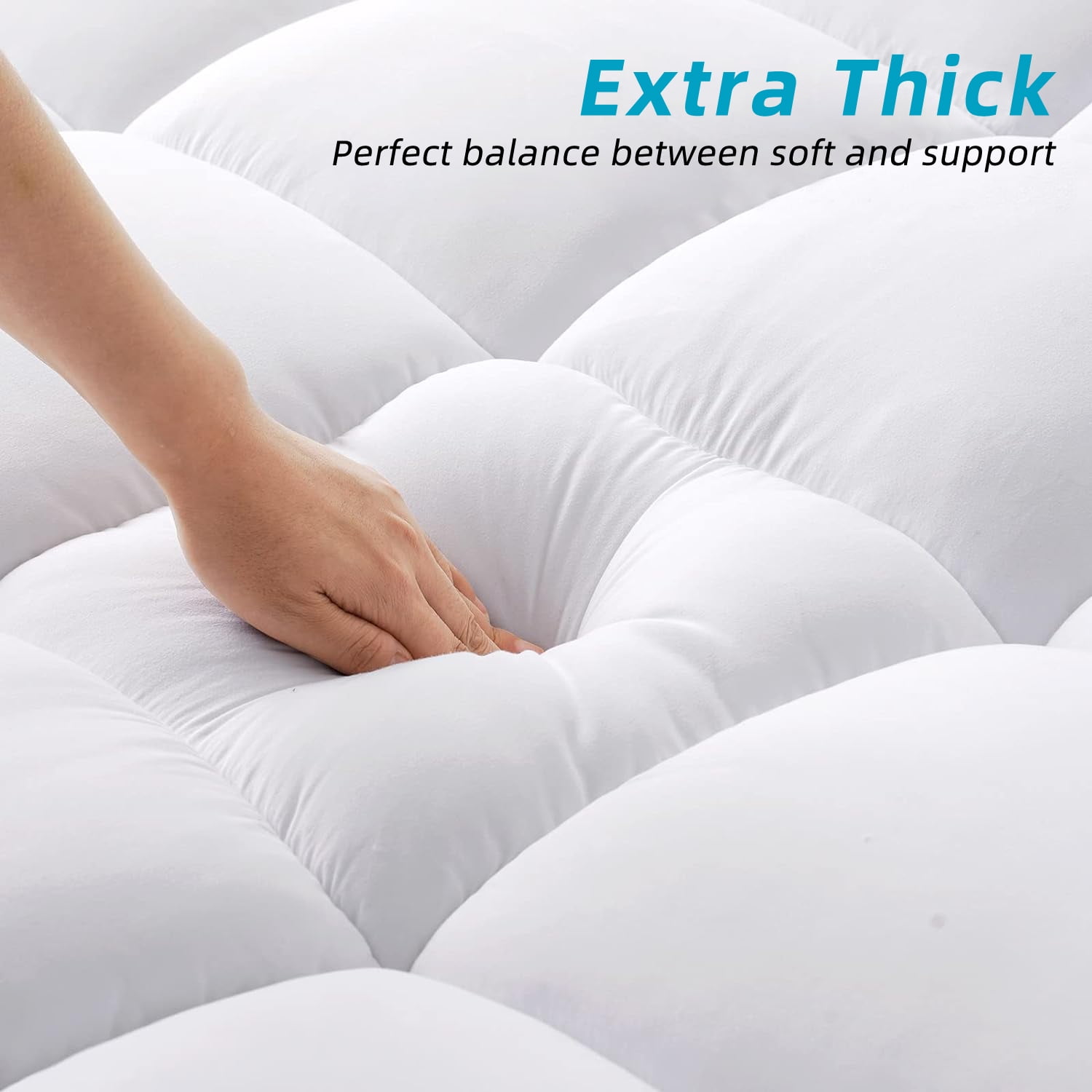 Twin-XL Size Mattress Topper, Thick Quilted Fitted Mattress Pad Protector, Breathable Soft Quilt Topper Mattress Cover Stretches up 8-21" Deep Pocket
