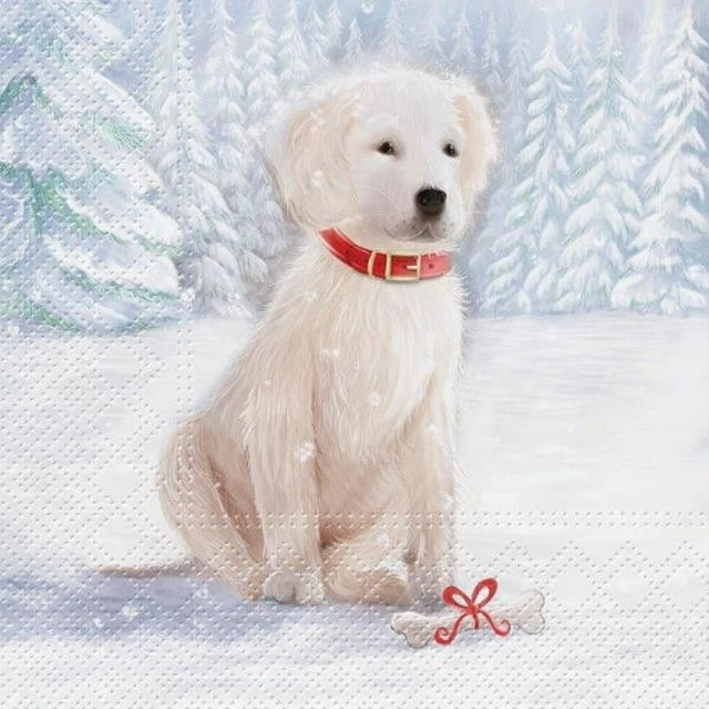 Ensemble de 4 Paquets de 20 Serviettes Motif Chiot Blanc sur la Neige