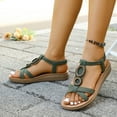 thumbnail image 3 of Eltusu Women's Flat Sandals, Casual Ankle Strap No Slip Open Toe Summer Shoes Green Size 9, 3 of 9