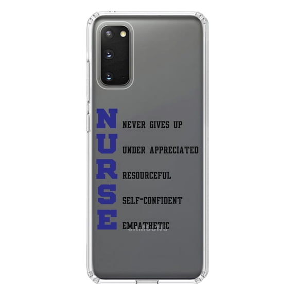 DistinctInk Clear Shockproof Hybrid Case for Galaxy S20 ULTRA / 5G (6.9" Screen) - TPU Bumper Acrylic Back Tempered Glass Screen Protector - Nurse Never Gives Up
