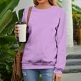 thumbnail image 2 of Rlmidhb 2025 Sweatshirts for Women Basic Purple Long Sleeve Solid Color Long Loose Pullover Tops Round Neck Fleece Sweatshirt, 2 of 7