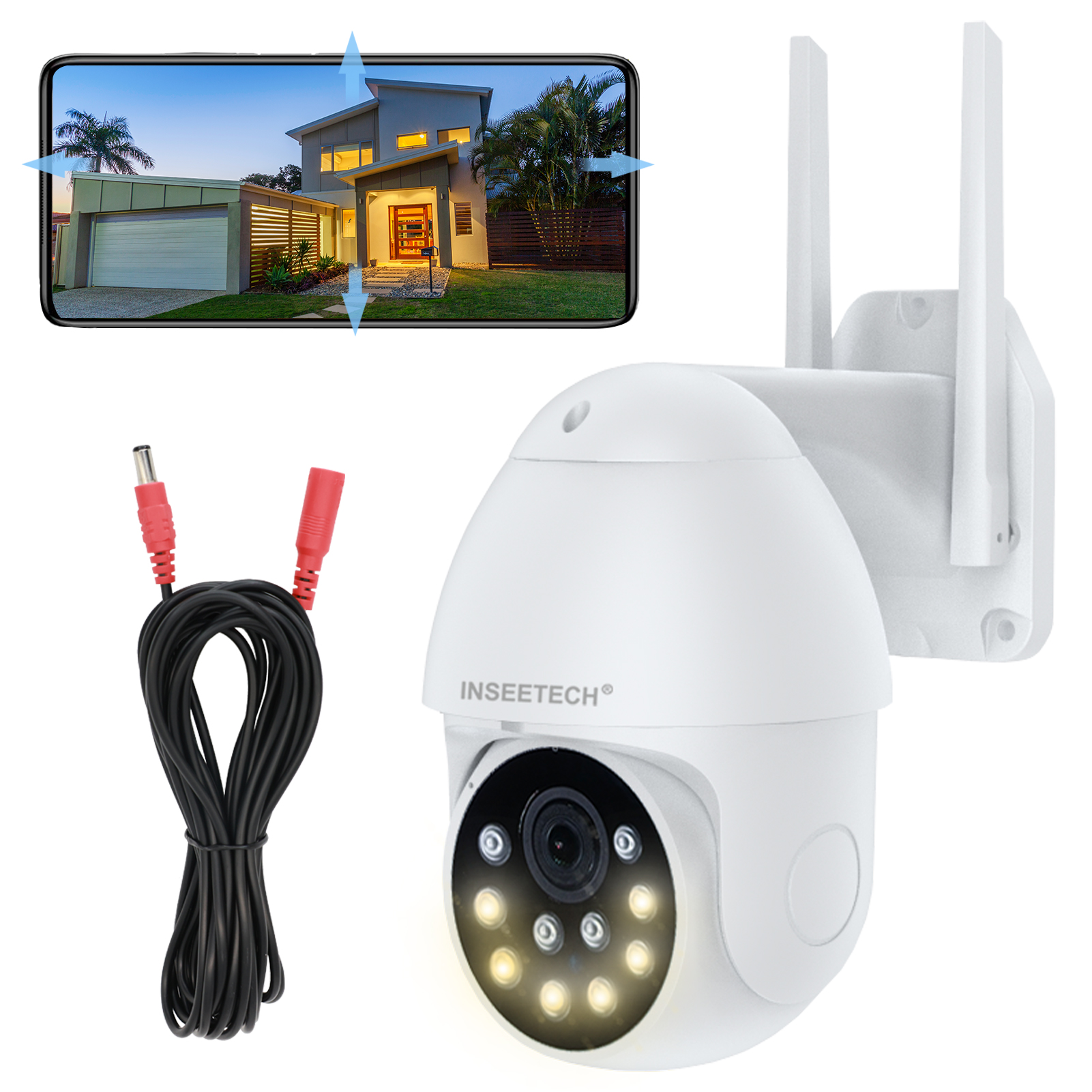 INSEETECH 2K 4MP Security Camera Wireless Outdoor, 2.4GHz 360° PTZ Tuya