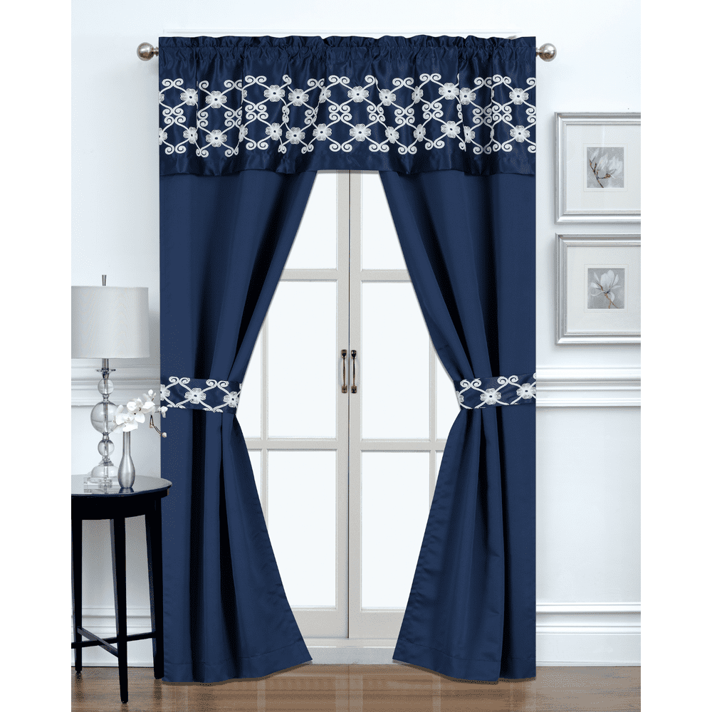 Elegant Embroidered 5 Pc. Window in a Bag Blackout Curtain Set - Navy ...