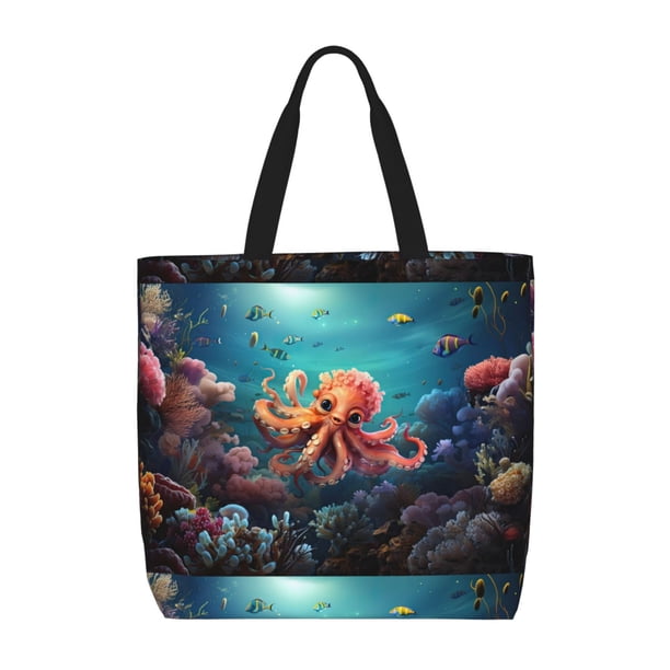 Easygdp Underwater Plant Octopus Bolsa Tote para Mujer, Bolso de Hombro para Trabajo, Playa, Viajes, Compras y Supermercado