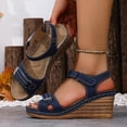 thumbnail image 2 of Wensltd Wedge Sandals for Women Summer Beach Open Toe Slingback Adjustable Strap Casual Vacation Outdoor Walking Thick Sole Sandals Navy, 2 of 9