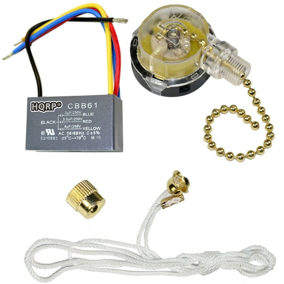 HQRP Kit Ceiling Fan Capacitor CBB61 3uf 3.5uf 6uf 4-Wire and 3-Speed Fan Switch