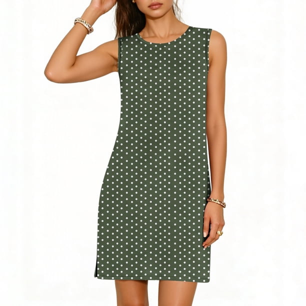 Vestido Casual Tops para las Mujeres Impresión Casual Cómodo sin Mangas Cuello Redondo Vestido sin Mangas Sólido para las Mujeres