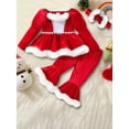 thumbnail image 6 of Gzhioc Toddler Baby Girl Christmas Fall Outfit 6 12 18 24 Months 2T 3T 4T Long Sleeve Square Neck Plush Trim Tops with Elastic Waist Flare Pants Headband, 6 of 9