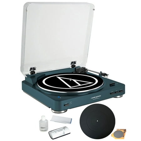 Audio-Technica Wireless Belt-Drive Stereo Turntable with Vinyl Record Cleaner Kit, Navy + Silicone Rubber Universal Turntable Platter