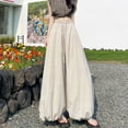 thumbnail image 6 of Qulqfy Lantern Pants Women High Waist Beige Harem Wide Leg Pants Casual Women's Fall Trousers L, 6 of 9