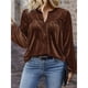 thumbnail image 5 of Blusas de Terciopelo con Cuello en V para Mujer, Estilo Vintage, Larga, Botones, Plisadas, Elegantes, Informales, de Otoño. Marrón 5XL, 5 of 7