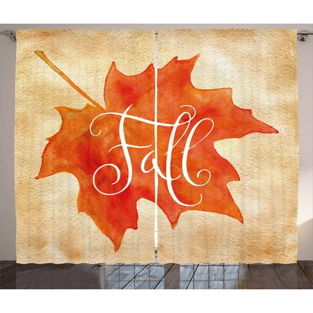 Fall Kitchen Curtains Fall Decor Curtains 2 Panels Set, Vivid Watercolor Maple Leaf Fall Word on Vintage Backdrop Artsy, Window Drapes for Living Room Bedroom, 108W X 84L Inches, Orange Light Brown White, by Ambesonne ()