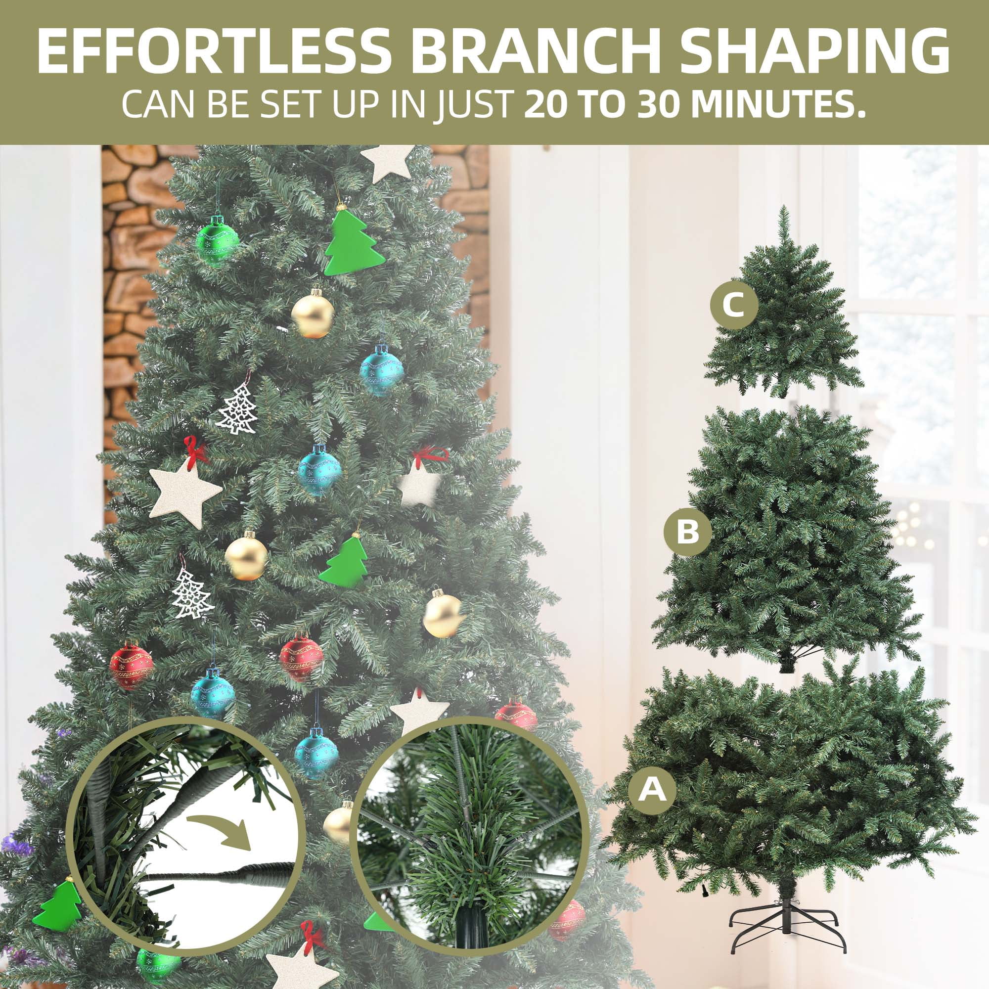 Uforic 6ft Pre-Lit Hinged Artificial Christmas Tree with 1399 Branch Tips & 300 LED Lights, Remote & RGB Smart Control, Green