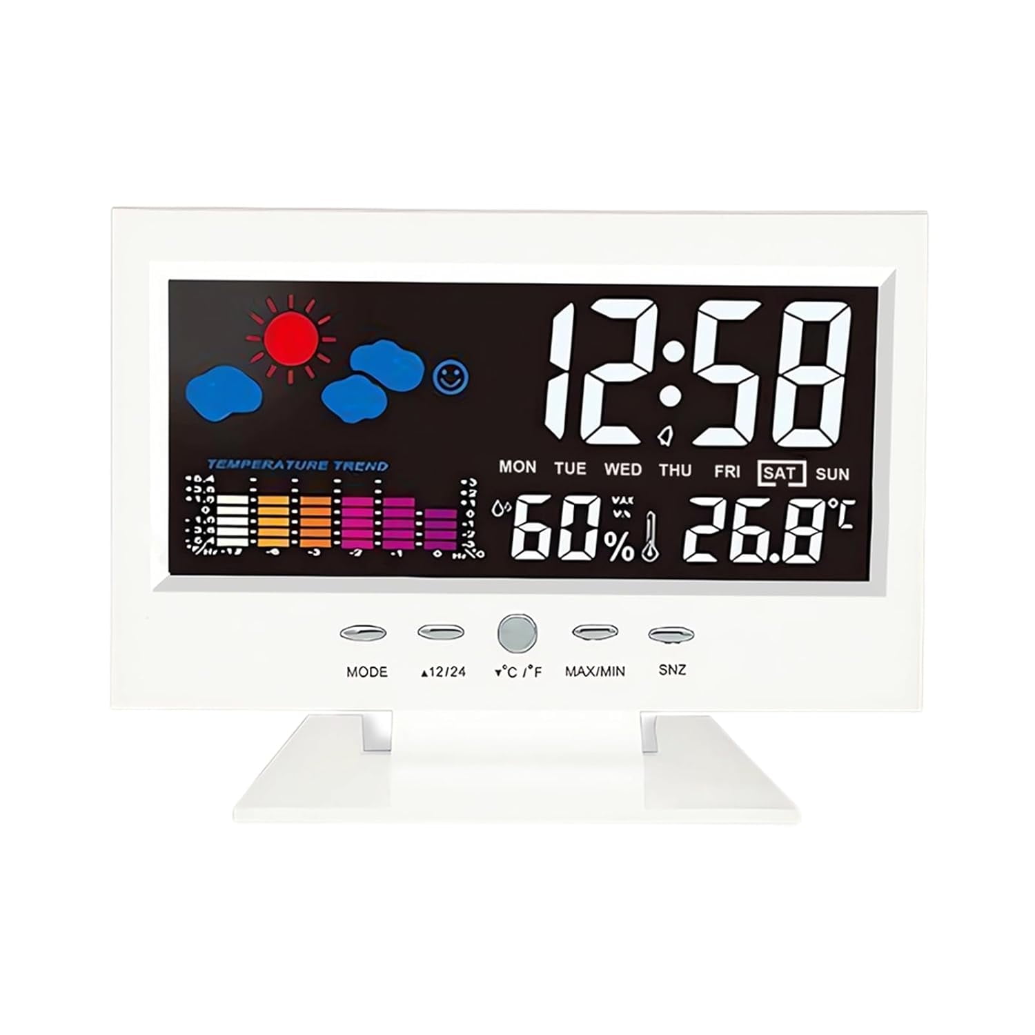 Alarm Clock White Weather Station Wireless Indoor Outdoor Thermometer Temperature Desk Digital Alarm Clock Weather Thermometer LED Temperature Humidity Monitor