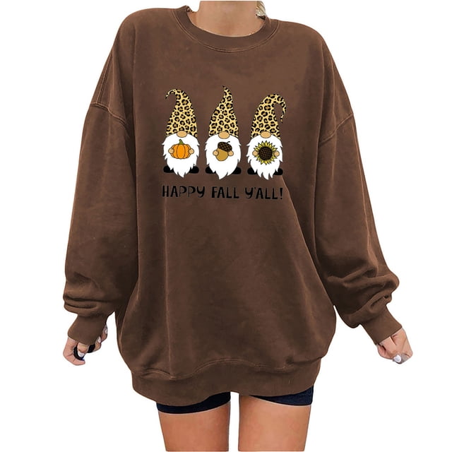 Hauts pour Femmes Mode Imprimé Ample Blouse à Manches Longues Col Rond Décontracté Tendance Respirant Chandail à Enfiler Grande Taille (XX-Grand, CoffeeA6)