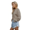 thumbnail image 3 of Women'S Oversized Cropped Cardigan Sweater Open Front Long Sleeve Button Down Knit Outwear Coffee Color L, 3 of 9