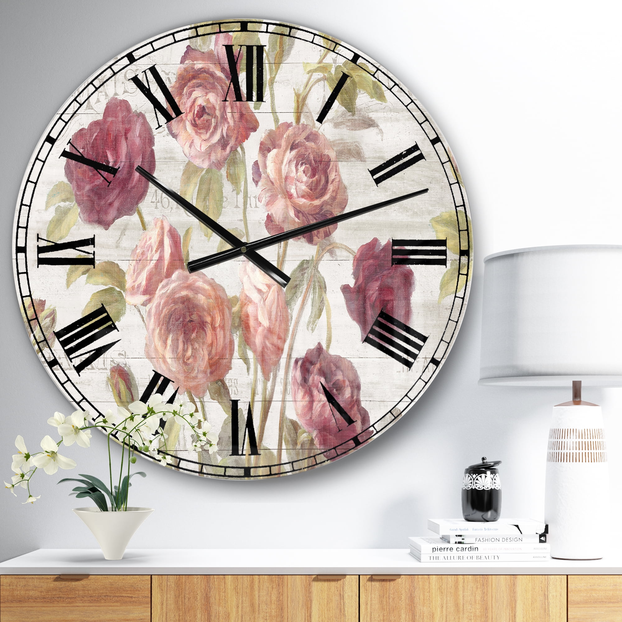 Designart 'French Roses I' Farmhouse wall clock