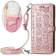 thumbnail image 2 of case for Samsung Galaxy S21 FE (Not S21) Crossbody Cell Phone Wallet Case,Cute Cat Dog Cartoon Style Flip with Removable Lanyard Strap with Card Holde Cover for Samsung Galaxy S21 FE MGG Rose Gold, 2 of 14