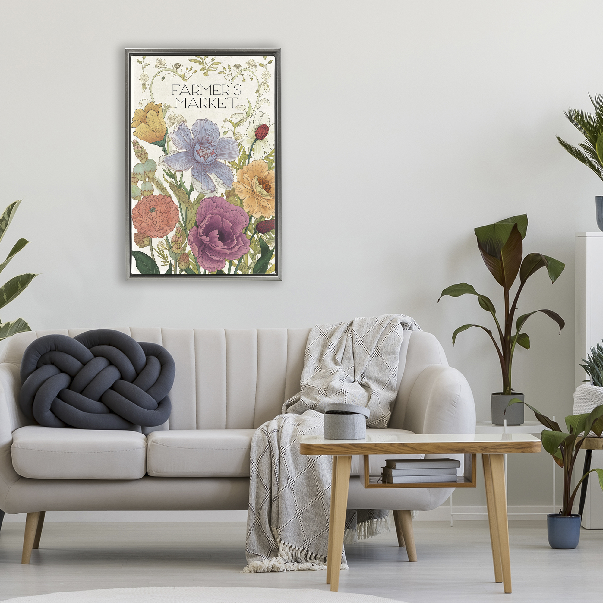 Vintage Farmer's Market Garden Gray Framed Floater Canvas Wall Art, design by Sasha
