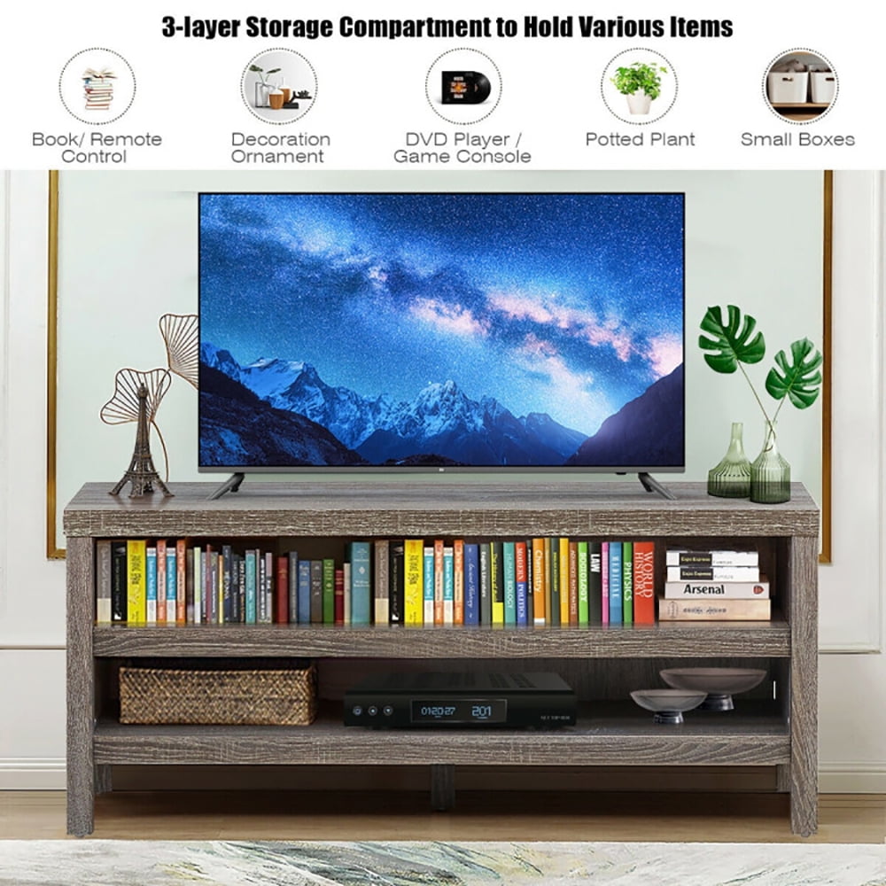Finihen TV Stand, TV Cabinet, 3-Tier TV Stand Console Cabinet for TV's up to 45 Inch with Storage Shelves, Media Entertainment Center with Storage, for Living Room, Bedroom, Gray