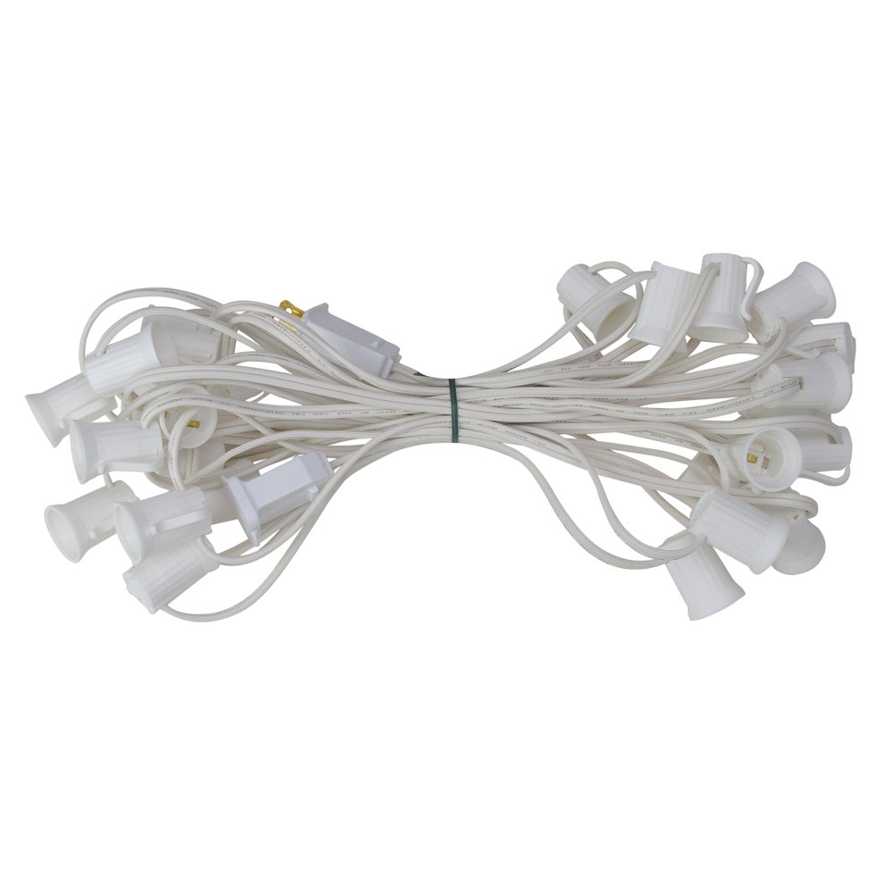 25' Commercial C9 Christmas Light Socket Set 18 Gauge White Wire