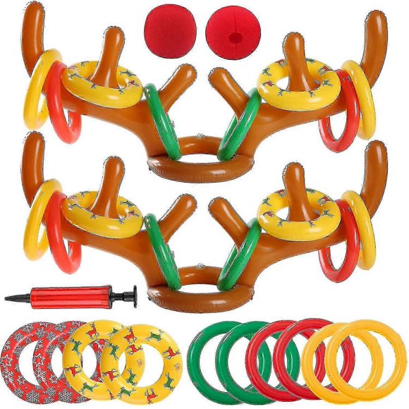 Inflatable Reindeer Antler Ring Toss Game Set of 2 Christmas Party Games for Kids Adults Indoor Outdoor Festive Activities_Perfect Gift