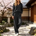 thumbnail image 6 of Njagoc3 Women's Collared V Neck Lounge Set Long Sleeve Top and Drawstring Pants with Pockets Casual 2 Piece Sleepwear, 6 of 6