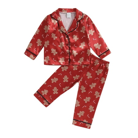 

Baby Boy Girl Pajamas Christmas Santa Claus Print Long Sleeve Lapel Collar Button Down Tops Pants Sleepwear