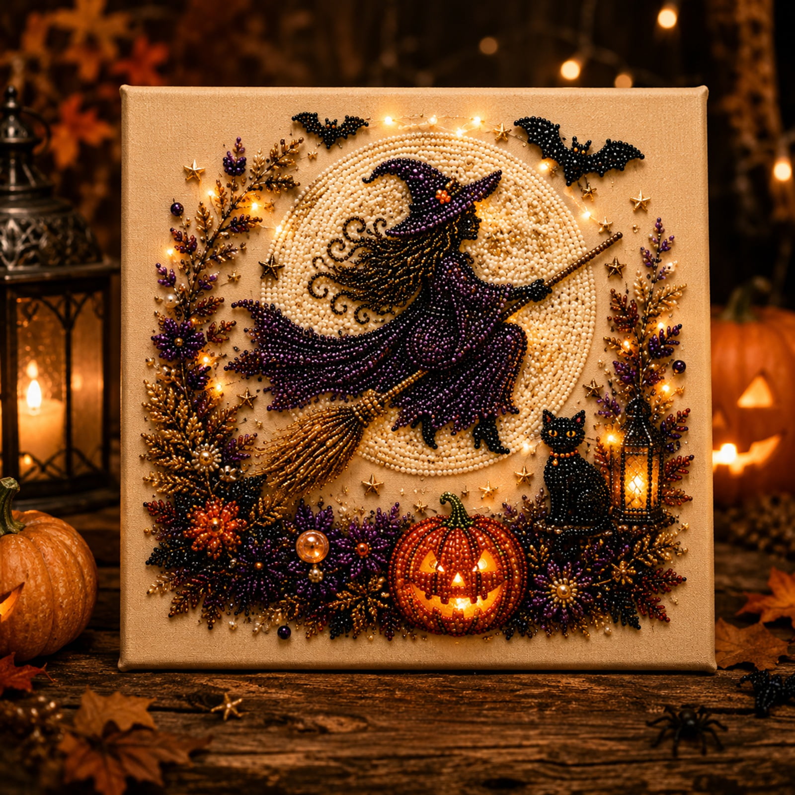 Halloween Diamond Painting Kits for Adults 3D Witch Pearl Art Craft Set Pumpkin Pearl Bead Embroidery Paint by Numbers Kit for Home Wall Decor,D
