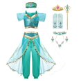 thumbnail image 1 of Disfraz de jazmín para niñas, vestido de Aladino, la lámpara mágica, princesa de Disney, fiesta de cumpleaños, Halloween, Cosplay, ropa para niños, peluca, corona, Set4T Gao Jinjia LED, 1 of 2